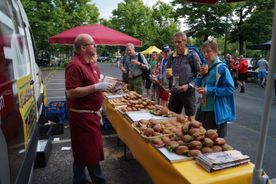 Vor dem Start Brötchen, Getränke, Obst abholen